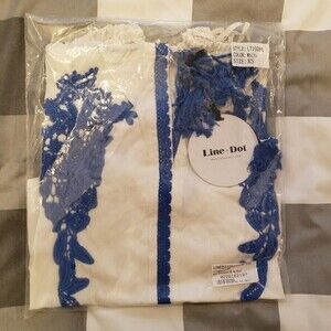 NWT Line & Dot Floral Embroidered Off the Shoulder Peasant Top XS